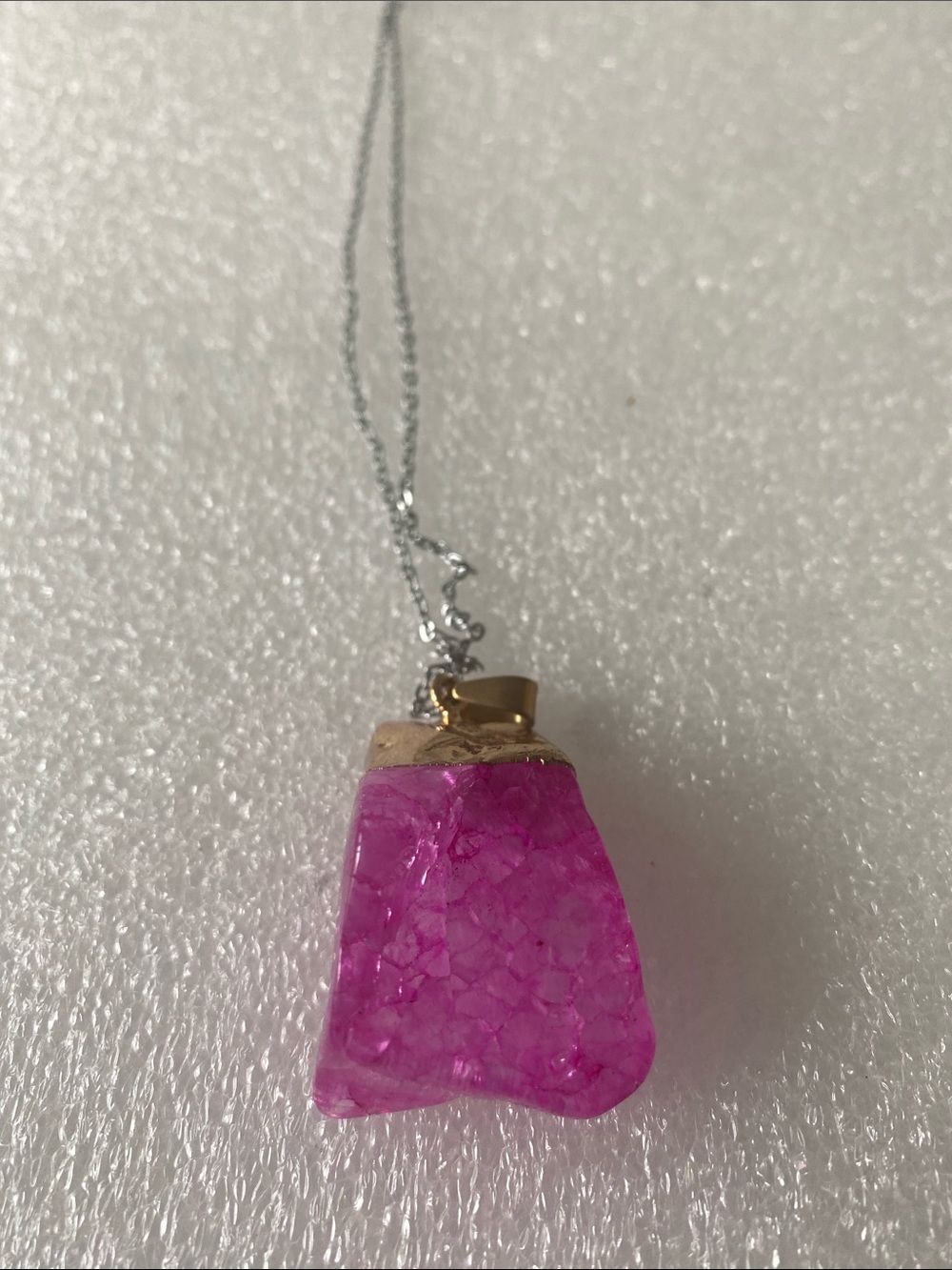 Pink Agate Pendant Necklace with Gold Cap
